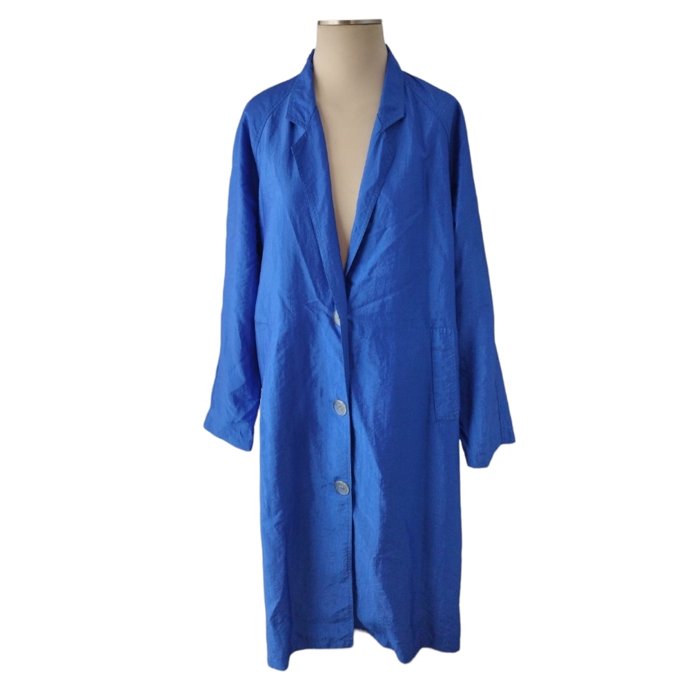 Vintage 80s 90s Benetton Long Blue Oversized Trench Raincoat 40 Made in Italy